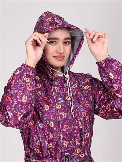 Elegant Wine Printed Raincoat for Women | Aashi Rainwear