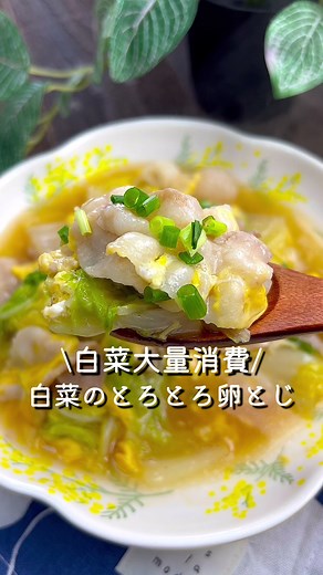 【365日時短料理】白菜のとろとろ卵とじ♡ ⁡ ⁡ 白菜大量消費🙆🏻‍♀️ ̖́-‬ 白菜も豚肉もとろとろ～♡♡ ⁡ ごはんに合う 簡単おかずです🍚💕 ⁡ ⁡ 大人2人前 ⏰所要時間20分 ⁡ □白菜1/4玉 □豚バラ薄切り肉200g □ごま油大さじ1 A水200ml Aめんつゆ(2倍濃縮)80ml A鶏がらスープの素小さじ2 A砂糖小さじ2 片栗粉大さじ1 □溶き卵2個分 ⁡ 1 白菜はざく切りにする。 豚肉は4～5cm幅に切る。 ⁡ 2 中火で熱したフライパンにごま油をひき 豚肉を入れて炒める。 ⁡ 3 焼き色がついたら白菜を加える。 ⁡ 4 全体に油が馴染んだらAを加えて弱火にし、 白菜に火が通るまで6～8分程煮込む。 ⁡ 5 溶き卵を加えてさらに1分程蒸し焼きにする。 ⁡ ⁡ ⁡ ⁡ 投稿が良いと思ったらイイネお願いします︎👍🏻 ̖́- 作ってほしいものがあったらぜひコメントしてね💬 ⁡ ⁡ #あぴ白菜料理 #あぴ豚バラ肉料理 #あぴたまご料理 このタグからほかのレシピも見れます🏷𓈒𓏸︎ ⁡ ⁡ ⁡ ⁡ ⁡ ⁡ ⁡ #時短料理 #時短レシピ #簡単ごはん #