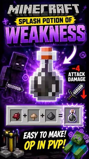 How to Make a Splash Potion of Weakness in Minecraft (Easy Recipe) #shorts