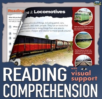 Trains and Locomotives Visual Reading Comprehension | ESL ELL 3rd 4th 5th Grade