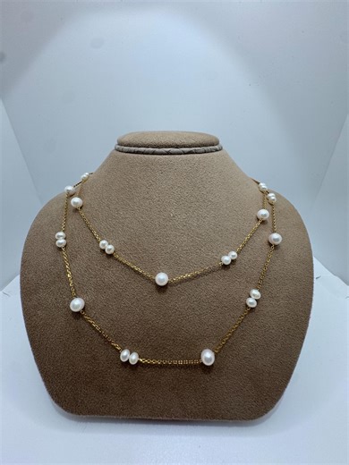 Handcrafted Double Layer Pearl Necklace, 18k Gold Filled Chains, 18" and 20" - Etsy