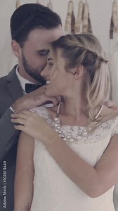 Happy bride and groom in wedding dress prepare for married in wedding ceremony. Romantic love of man and woman couple.
