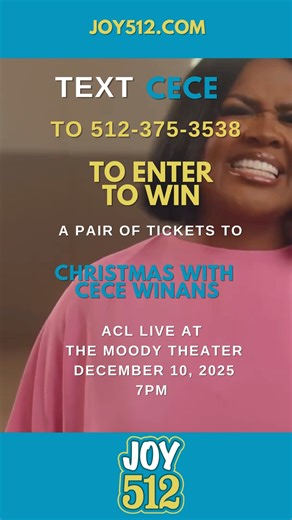 🎄✨ CHRISTMAS WITH CECE WINANS – LIVE IN CONCERT! ✨🎄 We’re giving YOU the chance to win tickets to see CeCe Winans live at ACL Live at Moody Theater on December 10, 2025 at 7PM! 🎶 Don’t miss an unforgettable night of worship, joy, and Christmas celebration with one of the most powerful voices in gospel music. 🙌 👉 ENTER TO WIN: 📱 Text CECE to 512-375-3538 for your chance to win! Spread the word and tag a friend who’d love to celebrate Christmas with CeCe! ❤️🎁 #cecewinans #christmaswithcece 