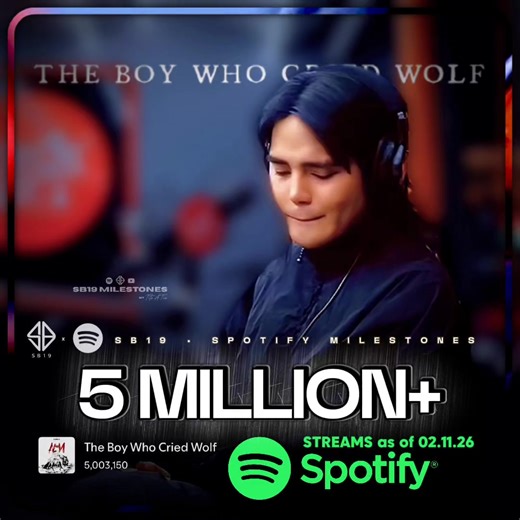 COZ THE TRUTH IS UGLY AND WE'RE NOT PREPARED…🥺 Pinuno @PABLO's moving ballad #TheBoyWhoCriedWolf from #PABLOAlonAlbum has now reached the #5MillionStreams milestone on Spotify 🙏🤩👑 @SB19 Official #SB19 #SB19_PABLO