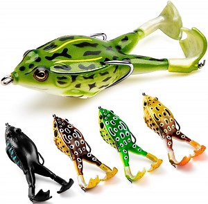 [Hot Item] Topwater Frog Lure Bass Trout Fishing Lures Realistic Prop Frog Soft Swimbait Floating Bait with Weedless Hooks for Freshwater Saltwater