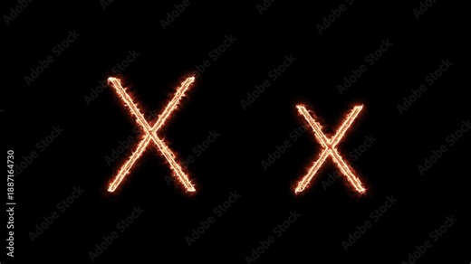 Fiery glowing capital and lowercase letter X animation on black background, burning alphabet typography effect for dramatic titles, intros, and logo design.