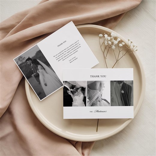 Elegant Photo Wedding Thank You Card Template, Classic Calligraphy Stationary Cards, Editable Digital Download - Etsy