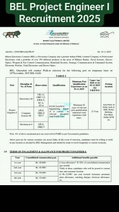 BEL Project Engineer I Recruitment 2025 #engineer | Government Jobs