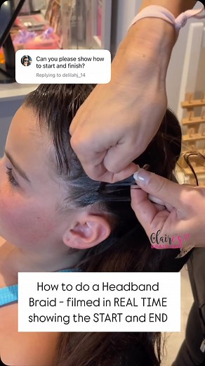 Claire’s Braid Bar on Instagram: "How to do a Headband Braid filmed in REAL TIME showing the START right through to the END. Save and share and follow me for more how to braid reels plus tons of hair hacks and braid ideas 🩷 . . . . . #headbandbraid #lacebraid #halfuphalfdownhairstyle #easyhairstyles #braidtutorial #braidreels #hairtutorial #hairtutorials #hairglamvideos #howtobraid #penteados #peinados #trenza #girlshairstyles #prettyhairstyles #explorepage #hairvideo"