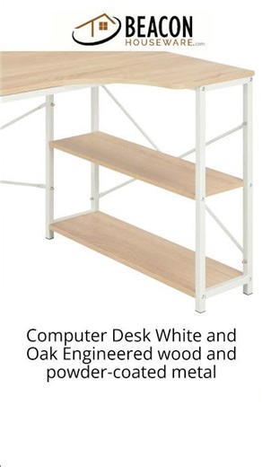 Computer Desk White and Oak Engineered wood and powder-coated metal