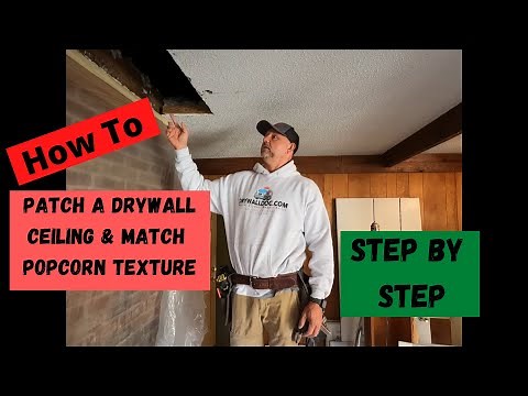 How to patch a drywall ceiling and match popcorn texture by drywalldoc.com