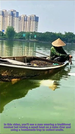 Man Uses Homemade Trap to Collect Snails on a Boat