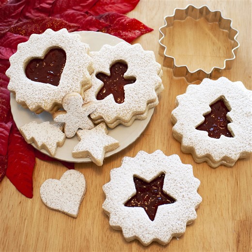 Christmas Linzer Cookie Cutters, Large Linzer Cookies 5-Piece Set, Made in USA by Ann Clark
