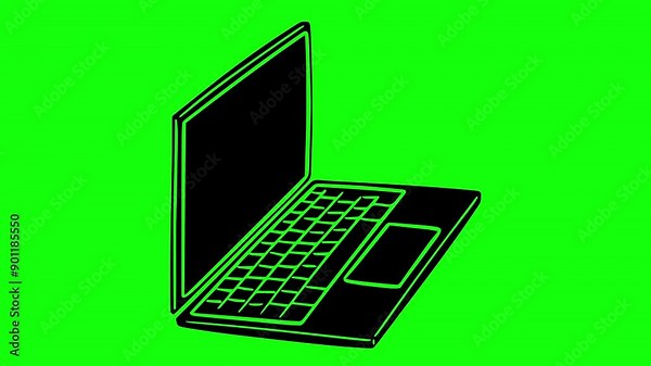 laptop illustration video animation desktop electronic computer silhouette pc logo technology icon communication device display office monitor network internet outline lcd keyboard media for green Stock Video