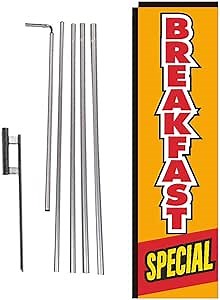 Breakfast Special Restaurant Rectangle Feather Banner Flag with Pole Kit and Ground Spike for Restaurants, Markets, Business Owners