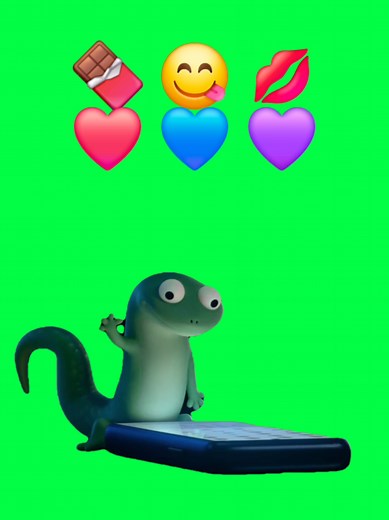 A playful green screen CapCut template of Tom the lizard from Pixar’s upcoming film Hoppers smacking emojis on a phone screen — especially chocolate, yummy, kiss, and heart emojis — like he’s frantically texting or reacting to something tasty or lovable. In early promotional material and teasers for Hoppers, Pixar’s Tom the lizard (a viral meme character from social clips of the teaser) has been shown interacting with a touchscreen and repeatedly tapping emoji icons, which became a funny moment