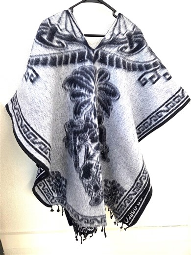 Aztec Style Mexican Poncho – 2‑sided Design Featuring Eagle & Warrior Carrying Girl - Etsy