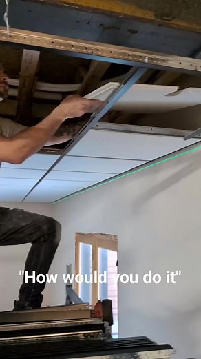 So I don't do a whole lot of drop ceiling but of course there's always something in the way. So this is how I decided to do. It. Took a whole saw that was the same size as the beam so that way #fblifestyle #tools #fyp #sponsored #DIY #ad #diyprojects #house #construction #shorts #howto | Excellent Laborer