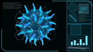 Download Futuristic digital monitor research computer is analyzing and processing to stop the virus. By modifying DNA to fight various viruses for free