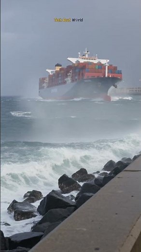 Massive Container Ship vs Monster Waves—Who Wins 💦 #maritime #extreme