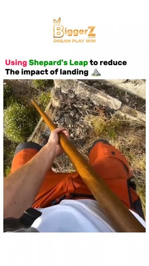 Explaining How on Instagram: "Shepard's Leap reduces landing impact by using a long pole as a shock absorber and landing assist. During a controlled "dead drop," the user shoves the pole into the ground below, which absorbs much of the impact before they slide down the pole to the ground, minimizing the jolt to their body. The technique also allows shepherds to navigate steep and uneven terrain more efficiently and safely. . Follow us @explaining.how for more videos #physics #technique #impact #