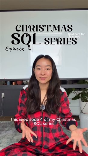Dawn Choo | Data Interview Tips on Instagram: "Episode 4 of my 24 day Christmas SQL series🎄🎅🏽 Comment SANTA to join my free SQL challenge. It’s the SQL Advent Calendar — every day leading up to Christmas you get a SQL question to work on! Today’s question is an easy one, and we’ll rotate through easy, medium and hard questions #sql #dataengineering #data"