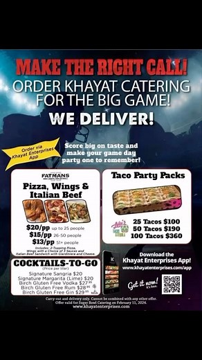 Order your Super Bowl Catering today on the Khayat Enterprises App! Download the App at www.Khayatenterprises.com/app Fatmans Gurnee 36309 Skokie HWY Gurnee Il 60031 Www.fatmansgurnee.com #fatmans #fatmansgurnee #gurnee #gurneeillinois #gurneeil #comfortfood #gurneesgotit #letagolakecounty #gurneerestaurants #gurneerestaurant #gurneedining | Fatmans Gurnee | Facebook