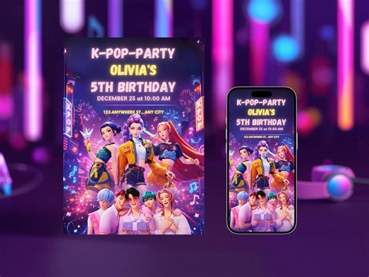 KPOP Demon Hunter Invitation, Mobile & Card Invite, Anime Theme Party Demon Hunter Demon Birthday Invitation Birthday Invite Canva Template - Etsy
