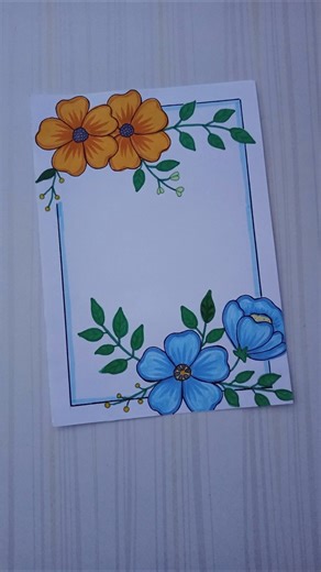Yellow & Blue Flower Border Design/6 easy border design/Project design/Priyanka Gunwal #shorts