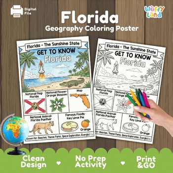 Florida State Study Geography Coloring Page Poster Activity Worksheet