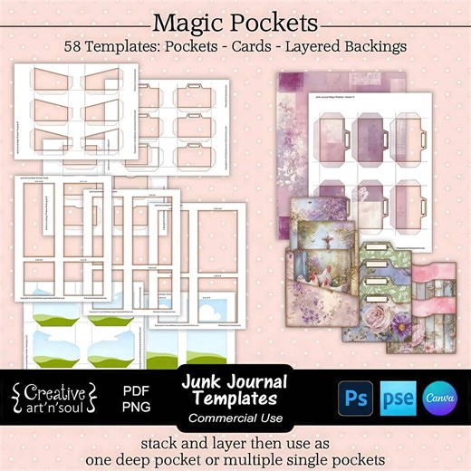 Junk Journal Templates, Printable Magic Pockets, Templates for Canva and Photoshop - Etsy