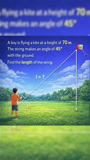 Kite Flying Trigonometry Question | Height 70m Angle 45 #maths #ytshorts #yaymath #mathninja #trend