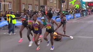 You fall over, bang your head on the road, and go on to win the London Marathon. | BBC Sport