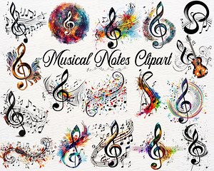 Musical Notes Clipart, Abstract Music Symbols, Music Illustrations, Music Notation Png, Treble Clef Graphics, Colored Musical Note PNG - Etsy