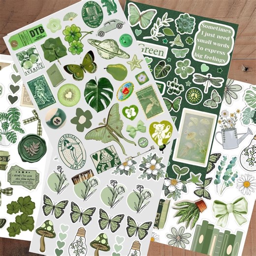 Green Aesthetic Stickers Printable | Minimal Botanical Green Stickers | Eco Aesthetic Planner Stickers | Instant Download. - Etsy