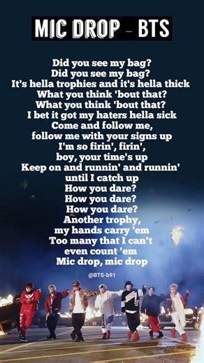 BTS "Mic drop"-lyrics💜💜💜 @BTS-b91 #bts #kpop#btsarmy#jimin#jin #suga#jungkook#taehyung#rm#jhope