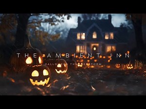 Halloween Thunderstorm Ambience | Rain and Thunder Sounds with Glowing Jack-o'-Lanterns | 10 Hours