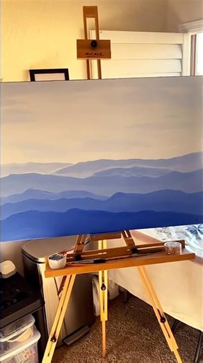 💙”BLUE RIDGE MOUNTAINS”Acrylic Monochromatic Painting #painting #northcarolina #monochromatic