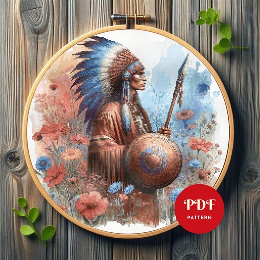 Native American Warrior Cross Stitch Pattern, Tribal Art Embroidery Design, Needlepoint Chart, Easy Cross Stitch PDF Pattern, Instant, DIY - Etsy
