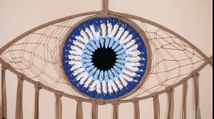 Holmgren Evil Eye Dream Catchers - Handmade Blue Dreamcatcher for Wall Art Apartment Decor, Good Luck Charm for Home Offices Living Spaces (Blue)