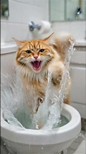 Day 5: I Found a Magical Water Fountain… Inside the Toilet! 💦🚽 #cat #catlife #talkingcat #shorts