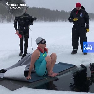 Finland's Johanna Nordblad broke the all-time record for free diving under ice in a swimming costume and without fins to a depth of 103m. The dive, in 2°C water and with an air temperature of 7°C, lasted 2 minutes and 42 seconds. | Euronews English