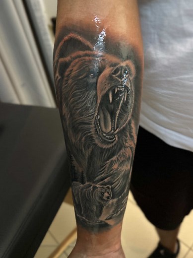 Custom Black and Grey Bear Tattoo at Blake Ink