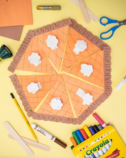 #Thanksgiving is just around the corner! Check out this pie slice paper craft from Lynn Lilly, from Creative Living with Lynn Lilly. Create your own slice of pie with the kids at home – this is an easy DIY for some holiday fun! 🧡 | Crayola