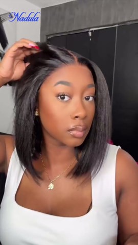 Nadula Yaki Straight Bob Drawstring Wig Human Hair Glueless Pre Cut 7x5 HD Bye Bye Knots Lace Front Wigs Human Hair Pre Plucked Invisible Knots Ready to Go Short Yaki Bob Wigs 150% Density 12inch