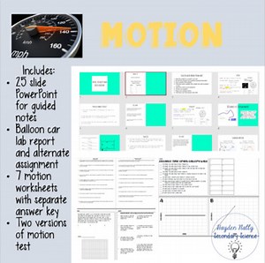 Kinematics - Motion Unit Physics for High School with Worksheets and Lab