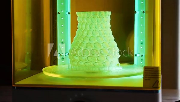 3d resin printed object turning in a cure machine using UV light