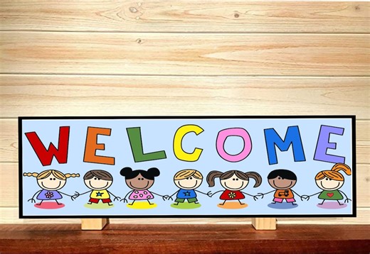 Daycare Welcome Sign: Stick Figure Kids, Colorful Classroom Decor - Etsy