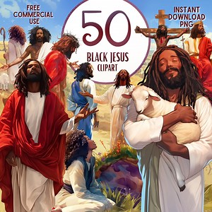 Black Jesus Clipart: 50 Religious PNG Illustrations (digital Download) - Etsy