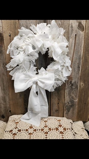 13 reactions · 13 comments | My wreath i made on live using the dollar tree Styrofoam wreath form ,I used lace and flour sack towel and cut stripes and tied it to the form and made a bow with the flour sack towel , I absolutely love it 殺殺殺 #encouragement #inspiration #perfectlyimperfect #primitivedecor #christmasdecor #Godisgoodallthetime | The Red Cardinal Living | Facebook